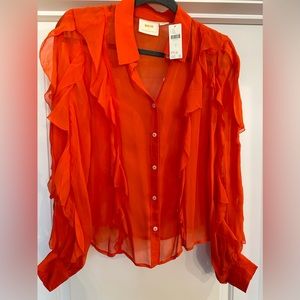 Maeve by Anthropology sheer orange ruffle blouse sz small